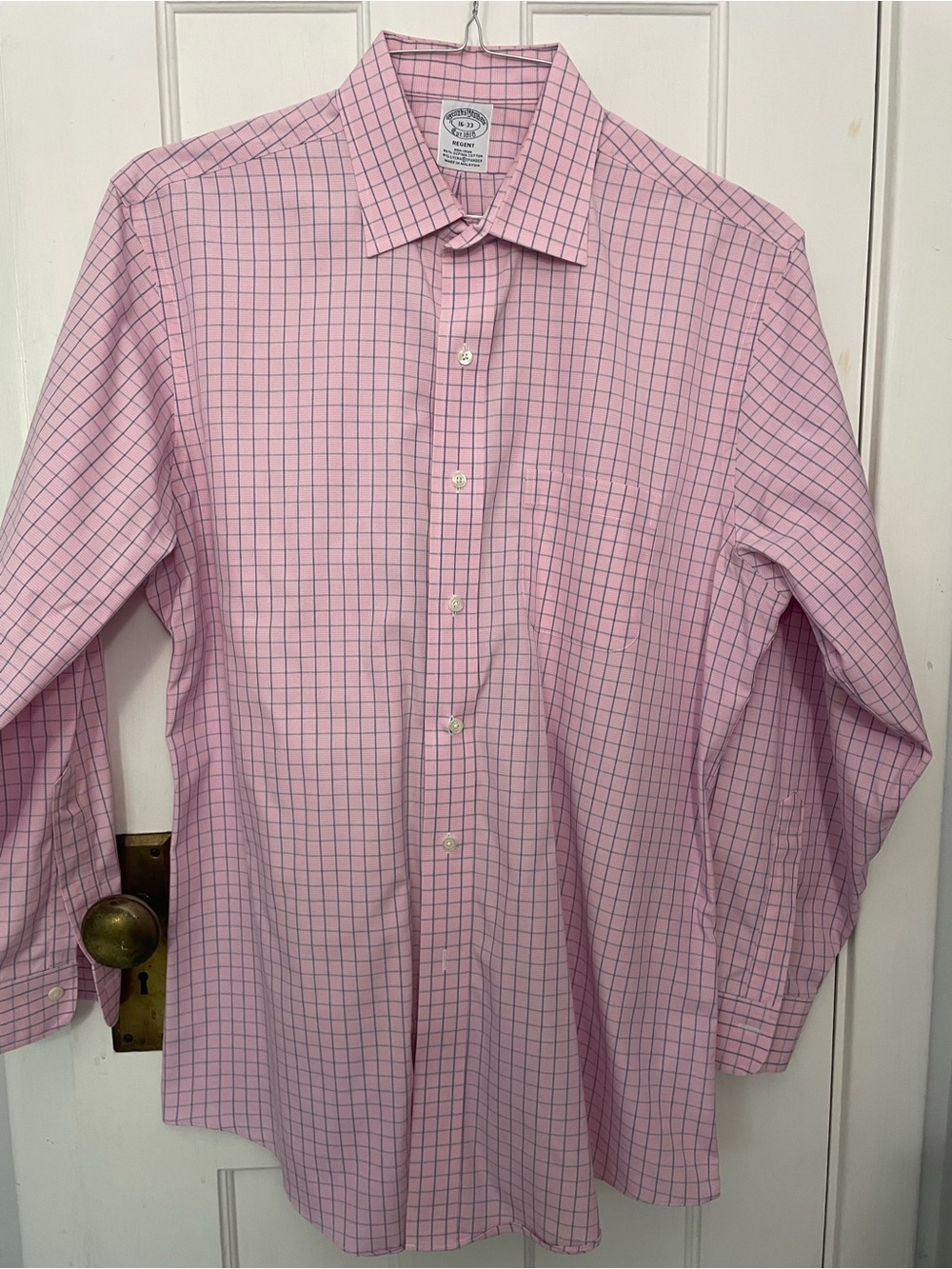 Brooks Brothers Pink Check Dress Shirt with Navy Grid